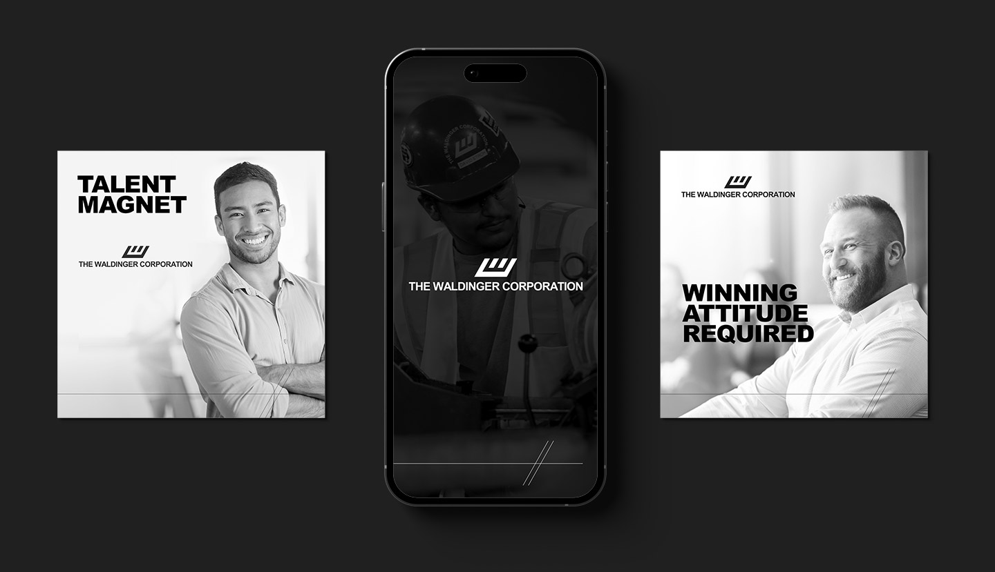 Three examples of campaign ads, one shown on a smartphone.