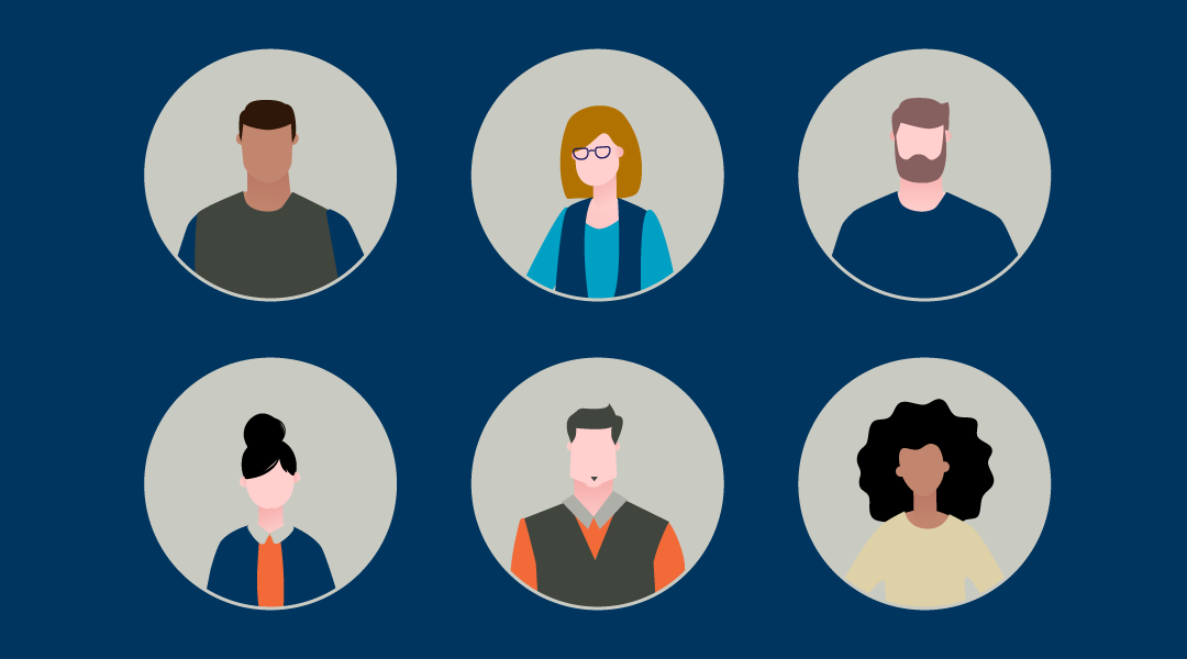Six circles with people portrayed artistically in each.