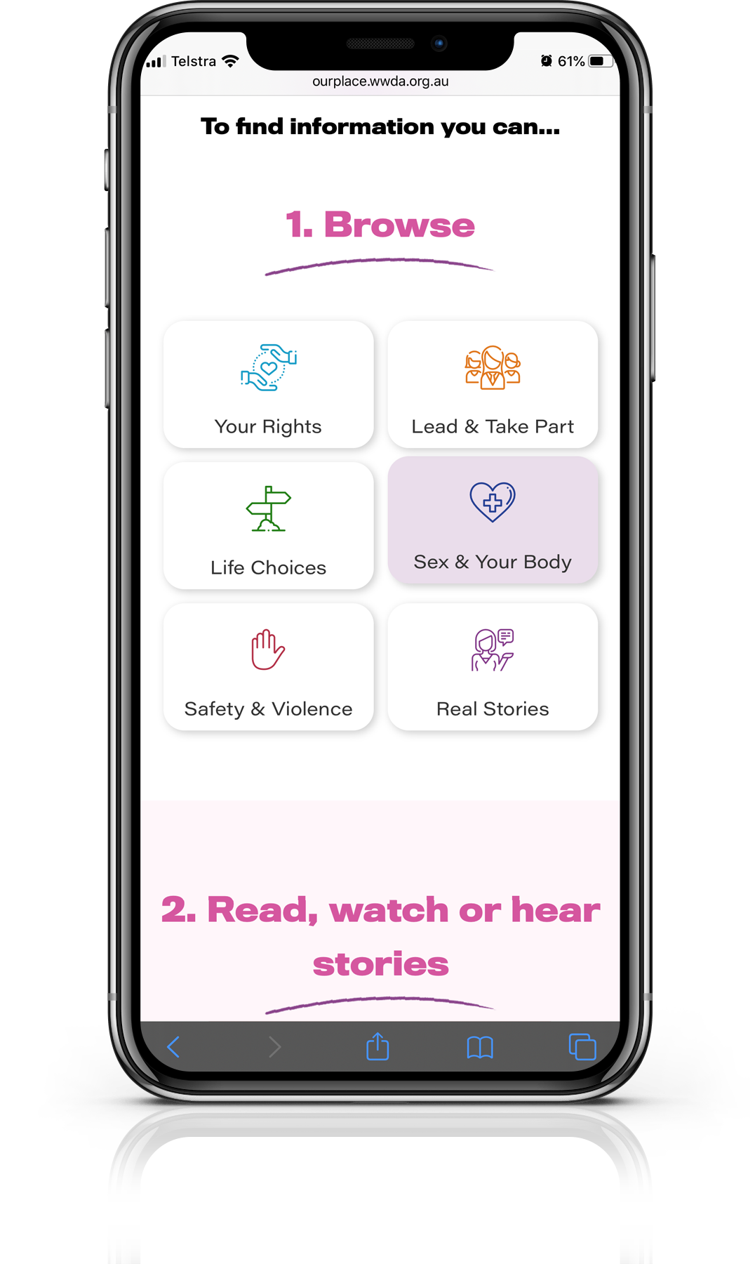 Image of Our Space accessibility website viewed on a smartphone