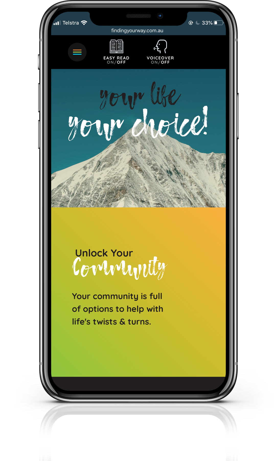 Image of Finding Your Way accessibility website viewed on a smartphone