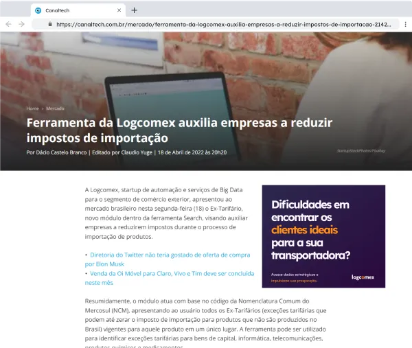 logcomex na midia