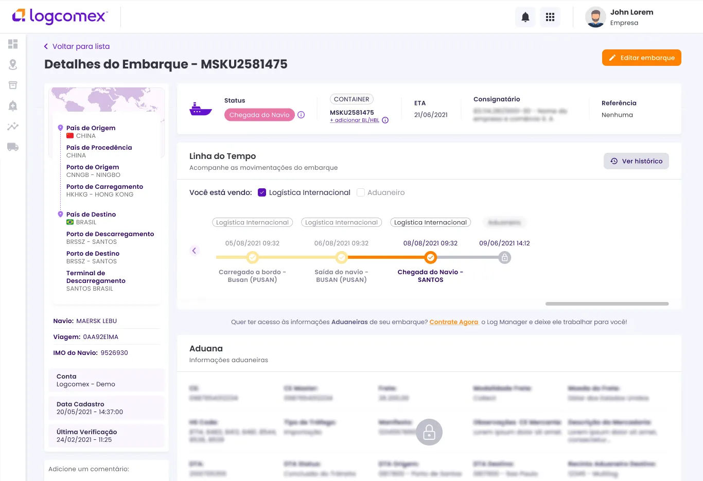 visibility logcomex - plataforma