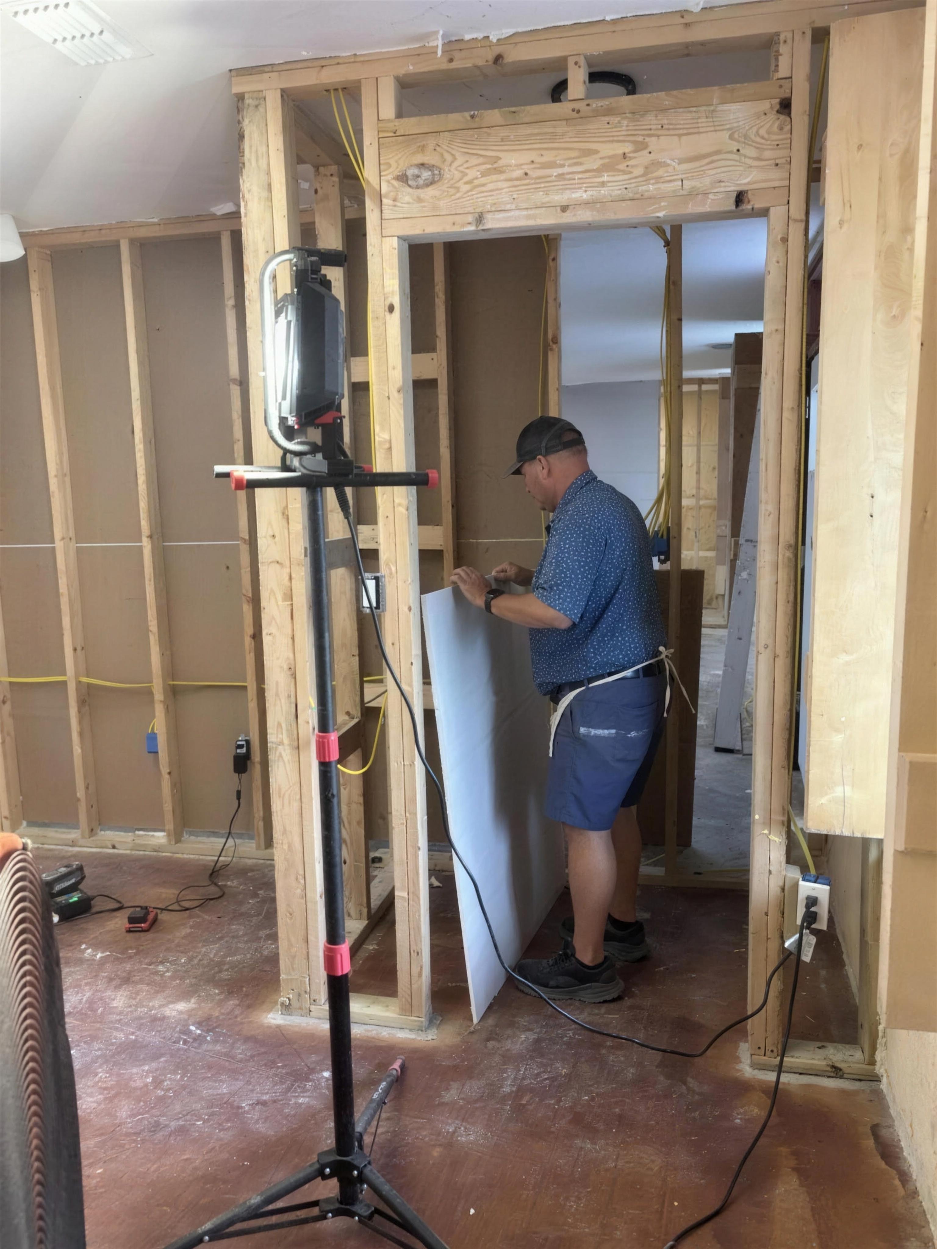 Interior framing exposed after flood demolition