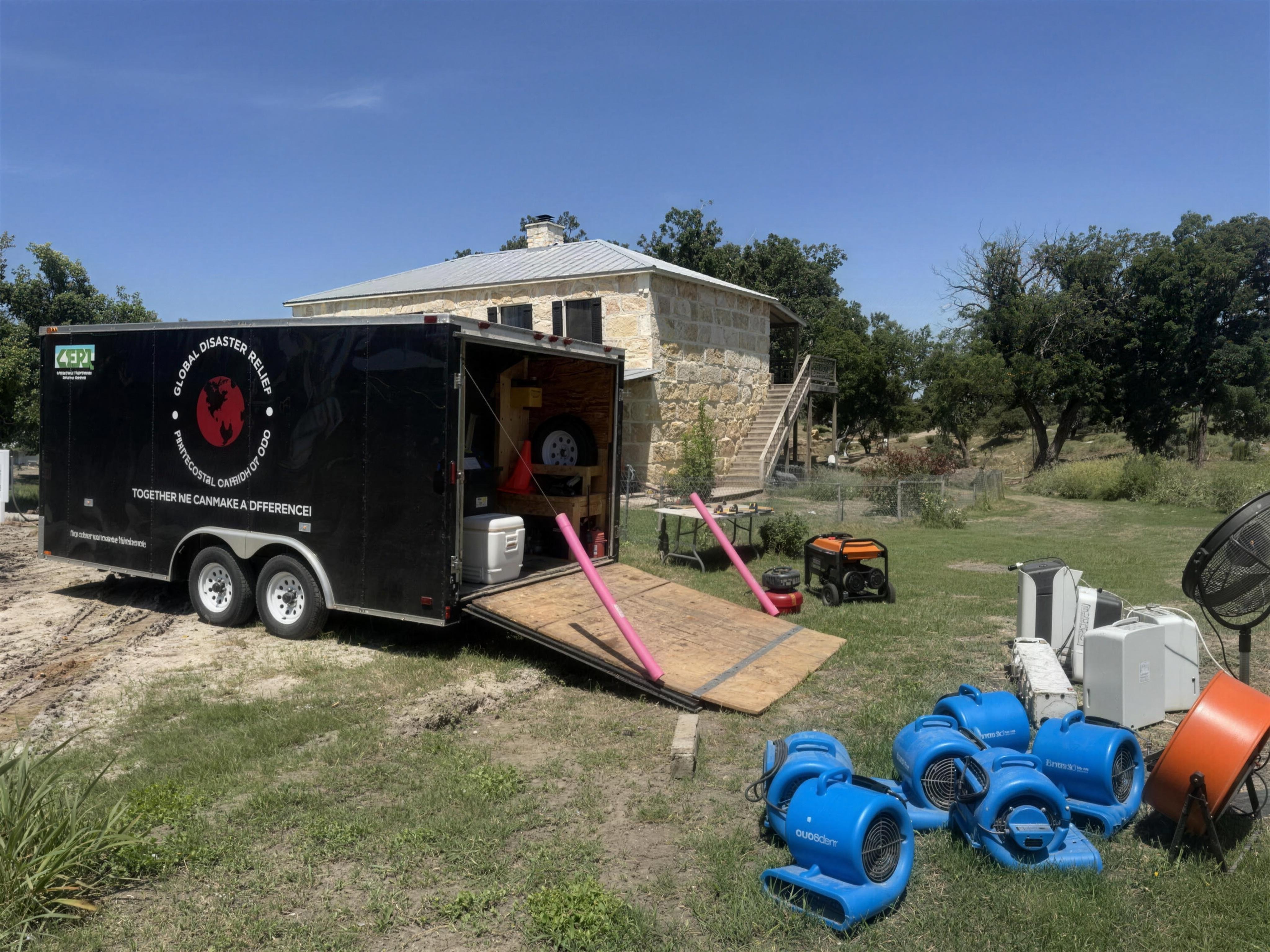 Drying equipment staged outside a flood-damaged Texas home