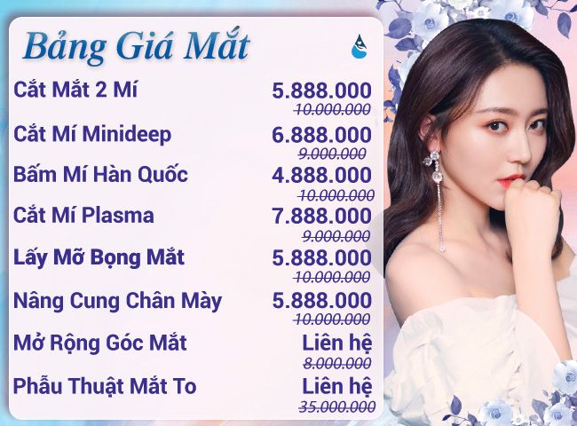 Bảng giá cắt mắt 2 mí bao nhiêu tiền
