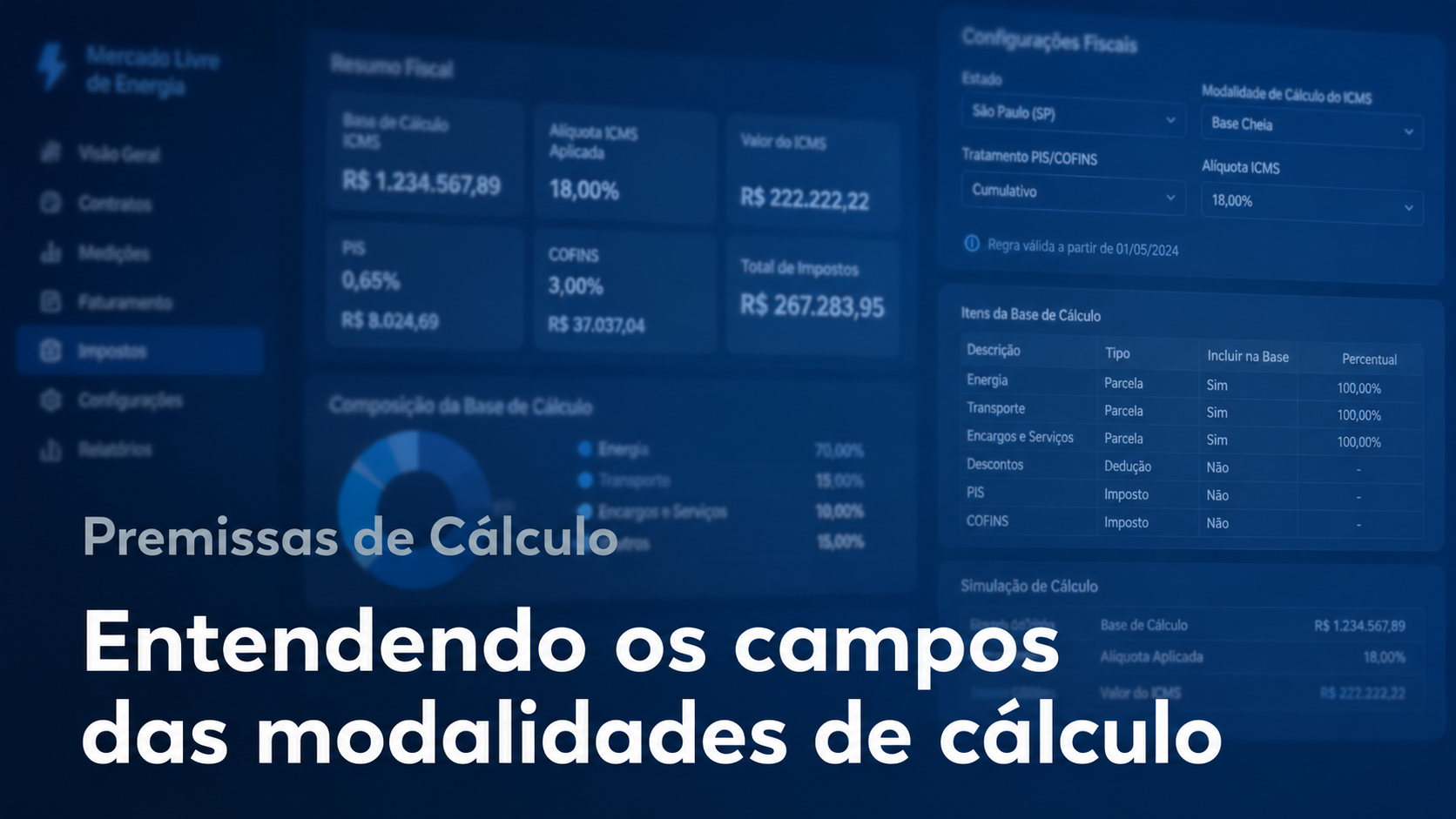 Entendendo os campos das modalidades de cálculo