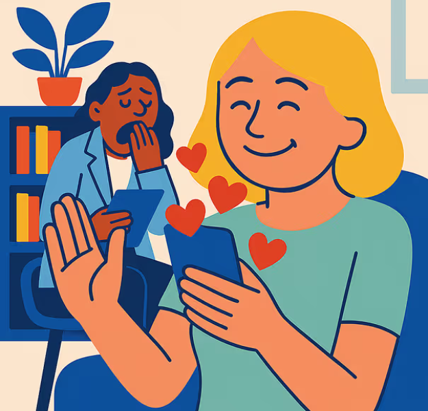 Graphic of girl on phone.