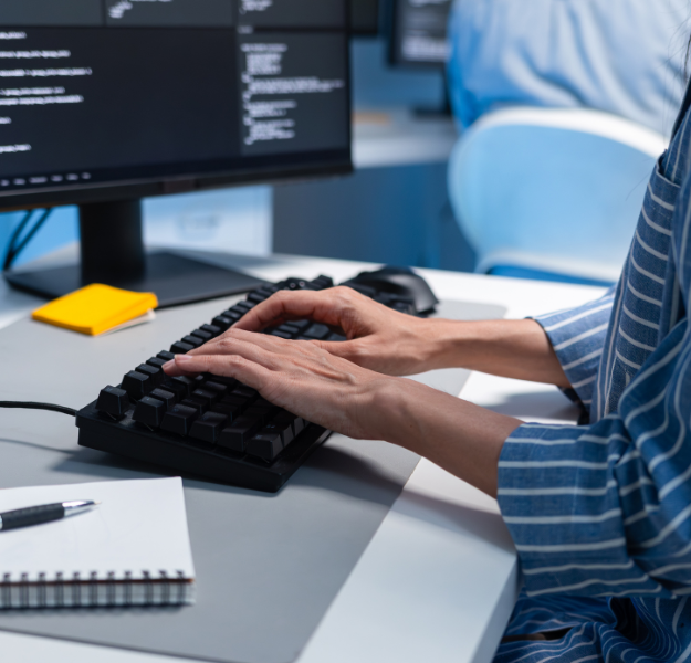 Person typing on a computer at a desk.