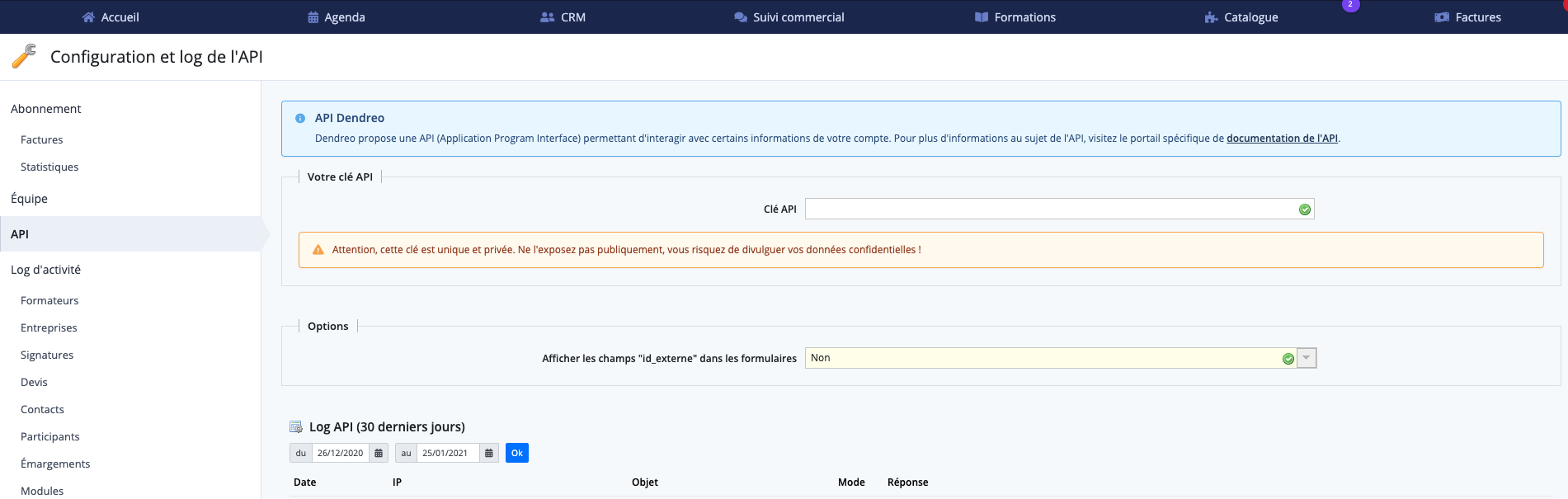 Exemple export par API