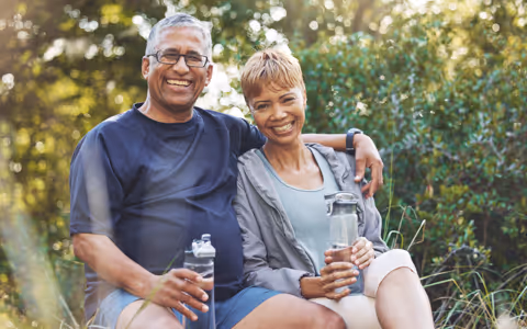Couple on bench after walk together
