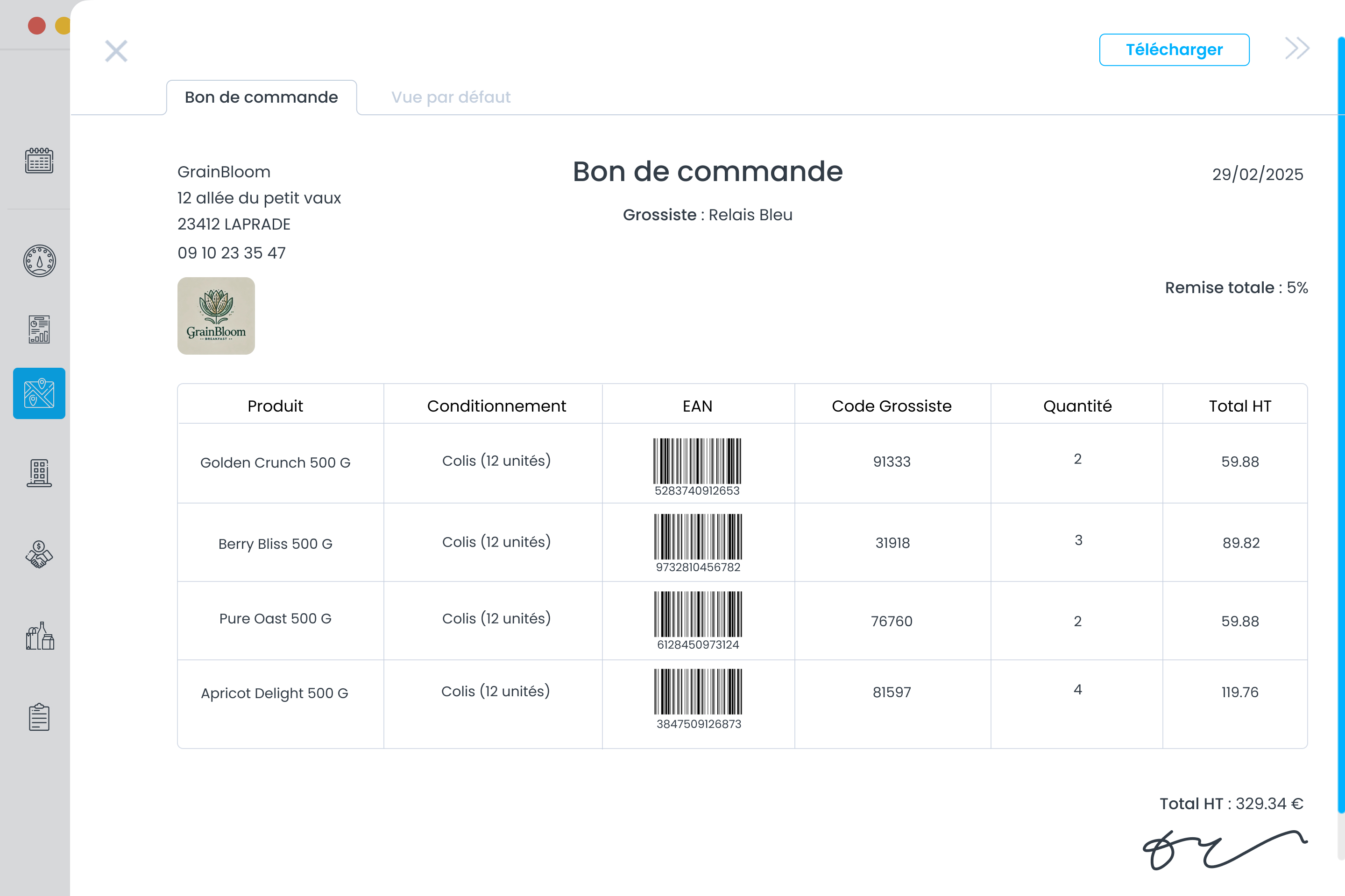 Exemple bon de commande