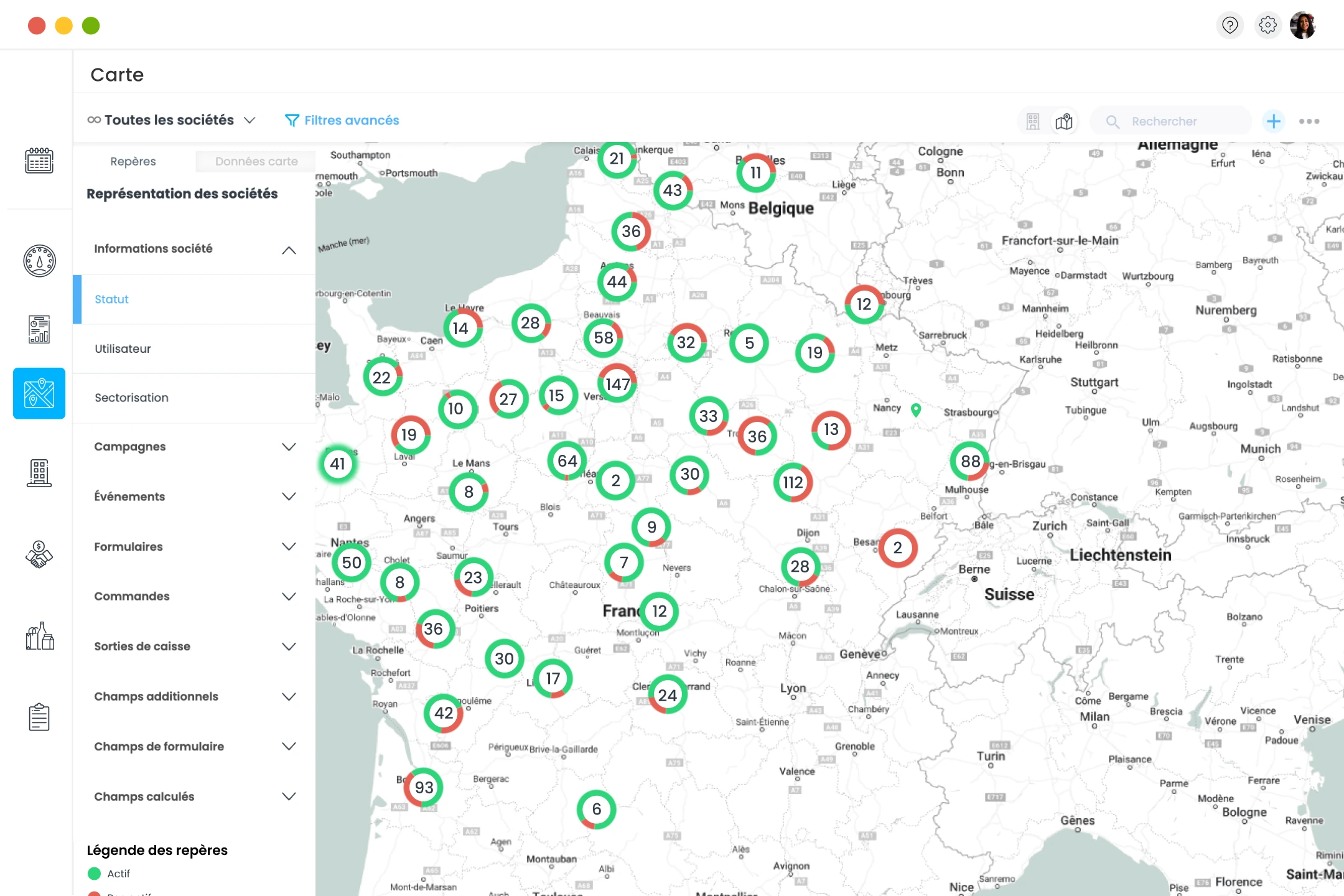 vue cartographique du CRM Sidely