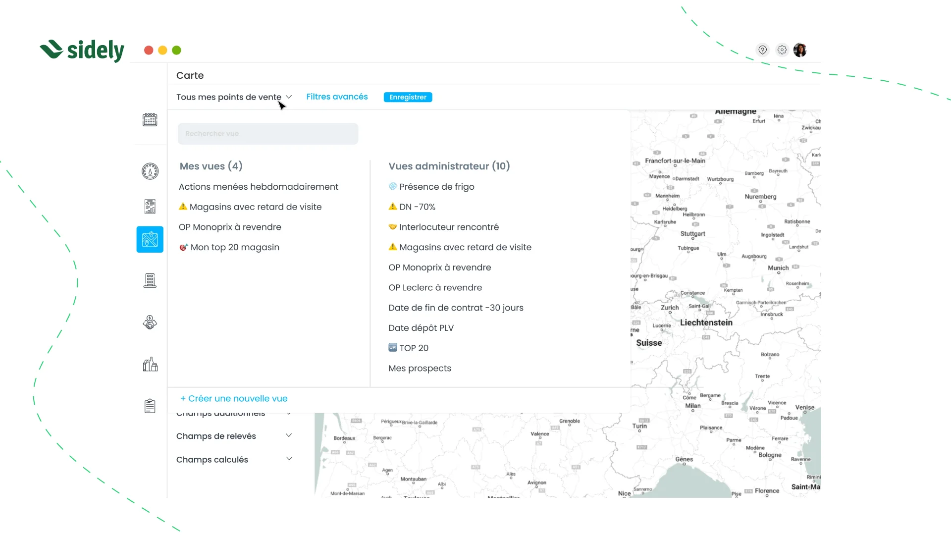 Liste de vues dynamiques de points de vente