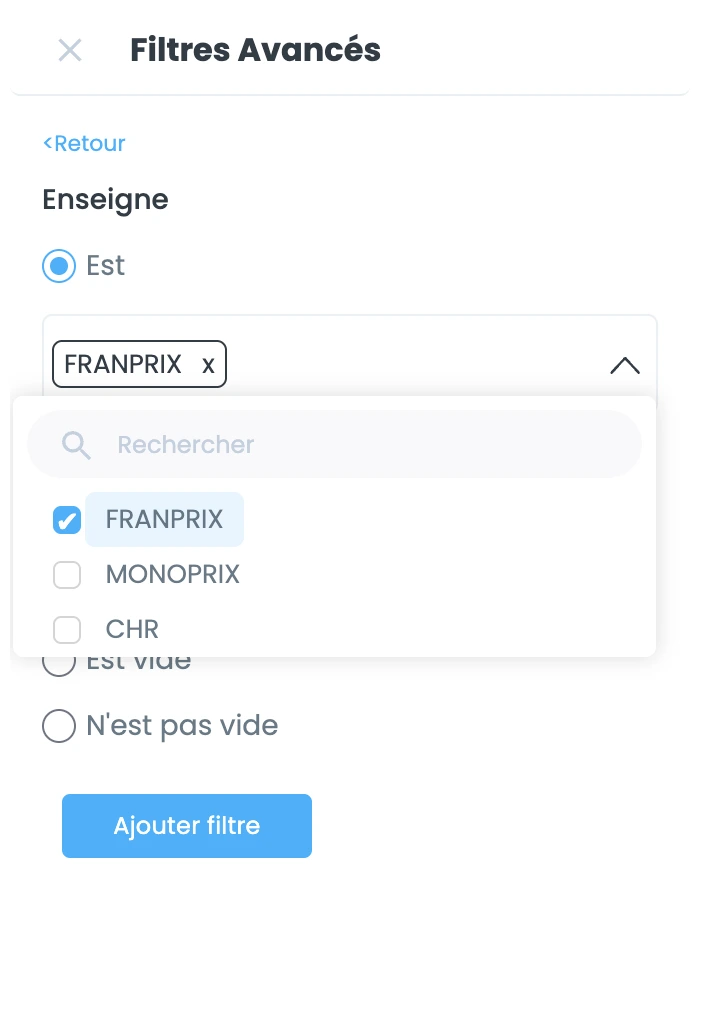 filtrer enseigne crm