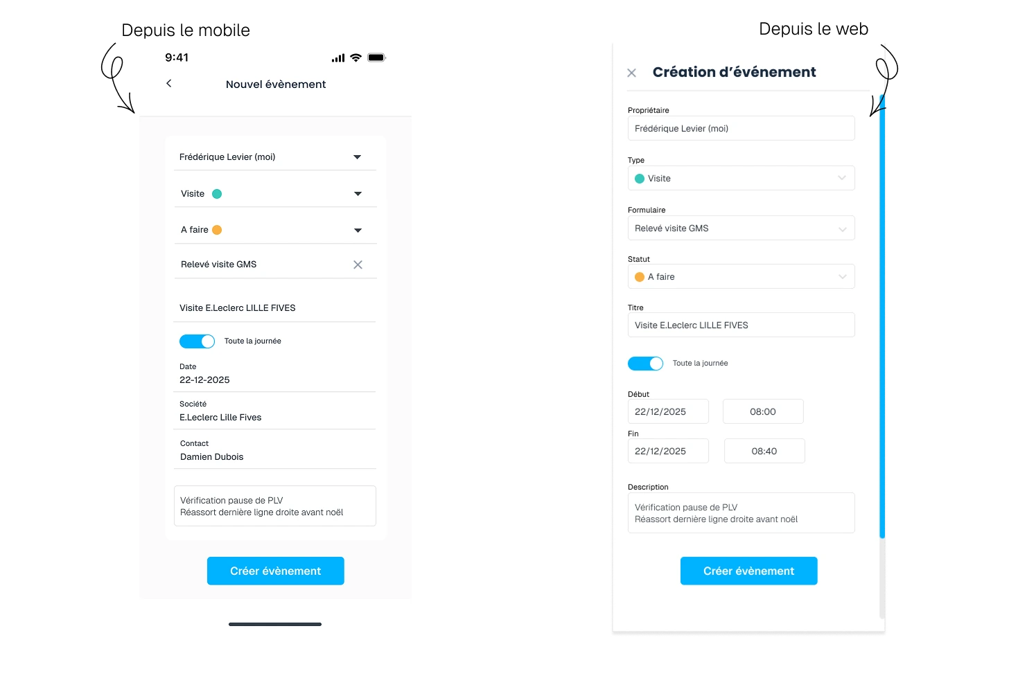 illustration création d'évènement dans le crm Sidely