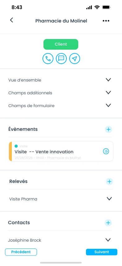 Exemple de vue société sur l’application crm mobile Sidely