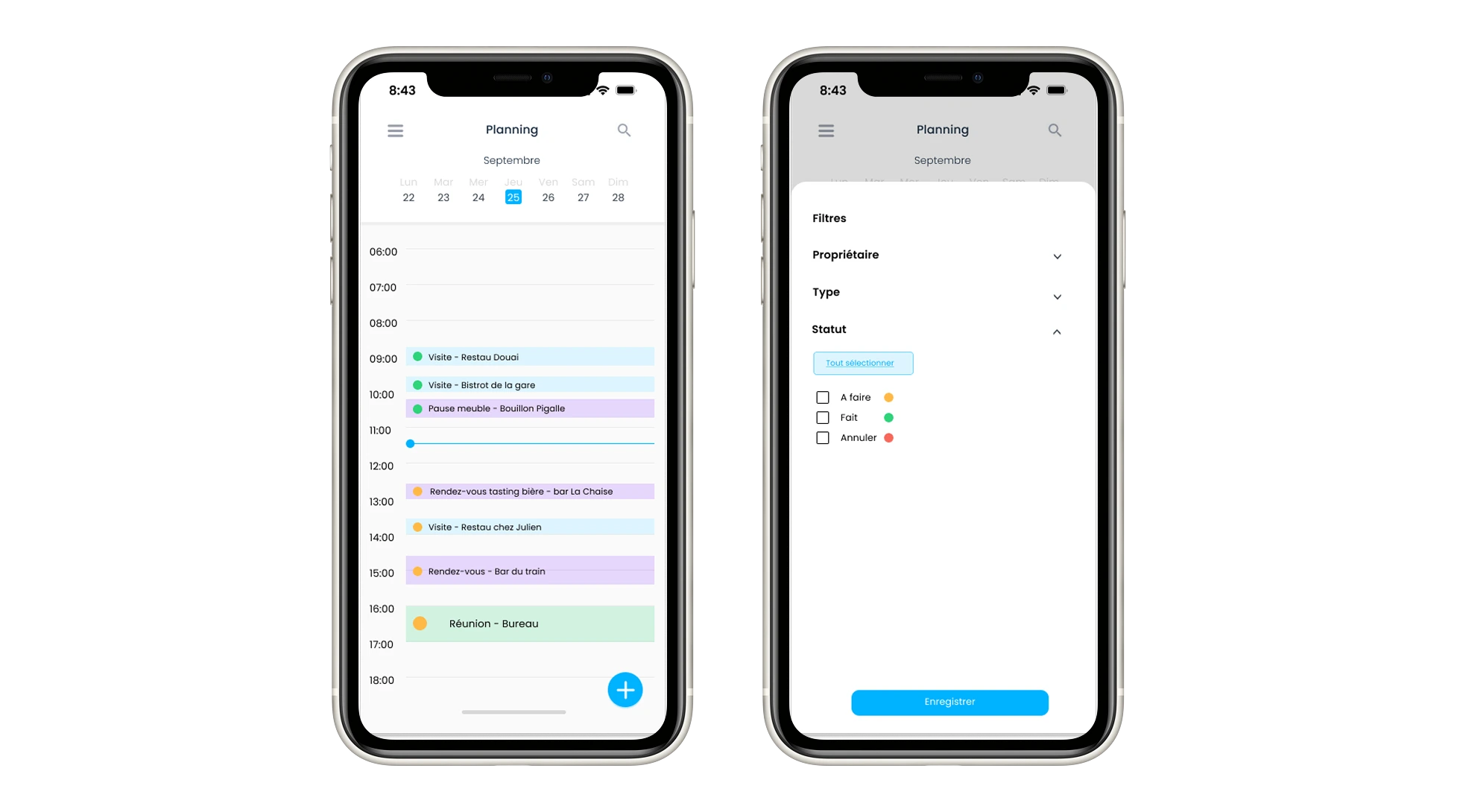 Agenda commercial sur application mobile du CRM SIdely