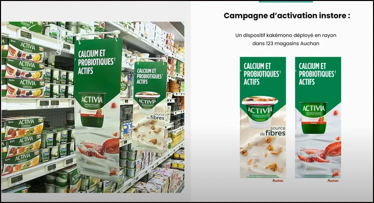 Exemple d’usage du kakémono dans le lancement d’une nouvelle game Activia chez Auchan