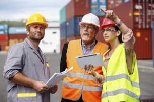 Three Workers, Inspecting Site