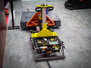 Automated Guided Vehicle in a warehouse.