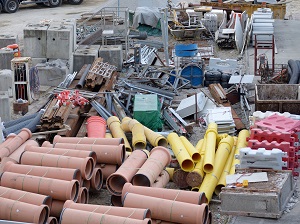 Outdoor material storage area that is unsafe.