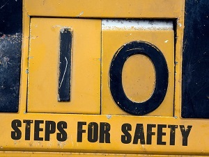 A bold graphic that says 10 steps for safety.