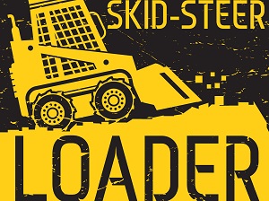 A black and yellow illustration of a skid-steer loader.