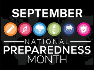 Banner image with icons that says September, National Preparedness Month