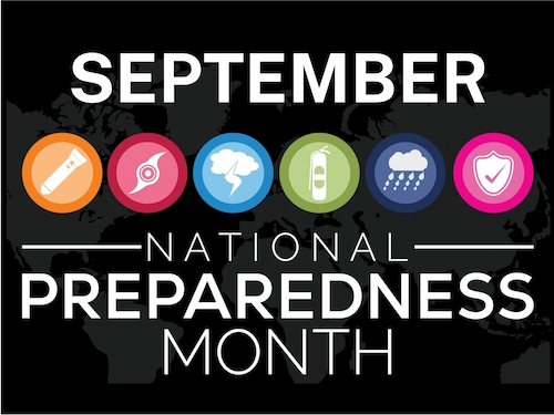 Banner image with icons that says September, National Preparedness Month