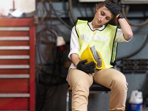 Industrial Worker is Sitting, Feeling Tired