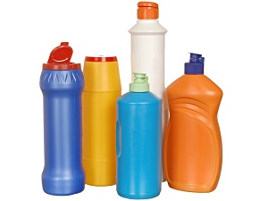 Assorted bottles of cleaning supplies.