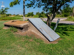 The door to an underground bunker or cellar.