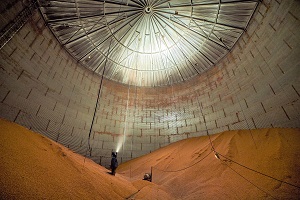 View from inside a grain storage bin.
