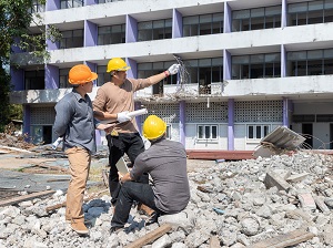 Engineers at a demolition site.