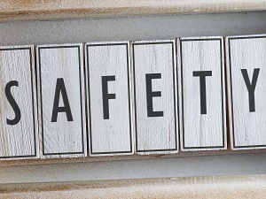 Wooden blocks that spell out the word Safety.