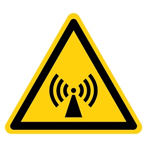 Black and yellow radiation triangle hazard icon.