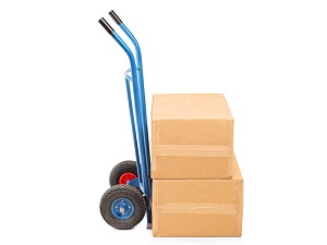 Hand truck with two boxes on it.