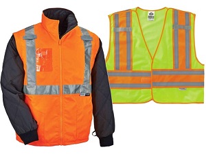 A vest and jacket that are examples of Type R Class 2 HVSA