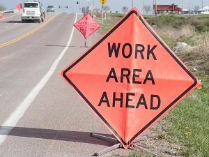 Temporary Work Area Ahead Sign on Right Side of Road