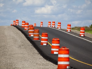 Traffic Control Drums on Roadway