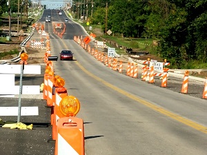 Vertical Panels Directing Traffic on Roadway