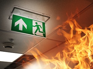 Fire in Office Building, Exit Sign in View