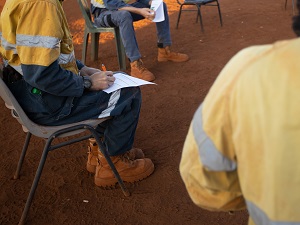Outdoor safety training meeting.