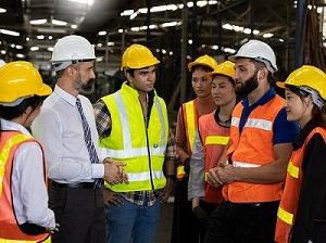 Industrial team having a safety meeting.