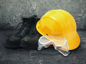 Work Boots, Hard Hat, Safety Goggles