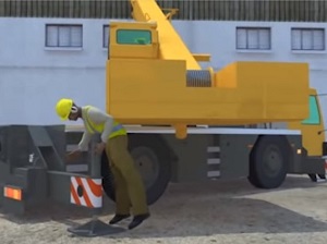 Excerpt from OSHA.gov video showing the caught-in danger of working near moving cranes.