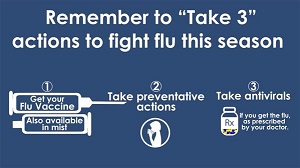 Infographic, Get Flu Vaccine, Take Preventative Actions, Take Antivirals