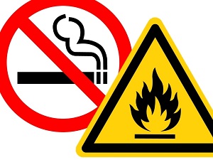 A graphic sign that represents No Smoking and Fire Hazard warning sign.
