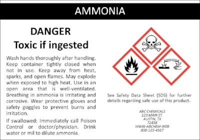 Sample OSHA and GHS Label for Ammonia