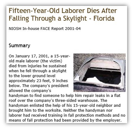 Article, Worker Dies When He Fell Through Skylight